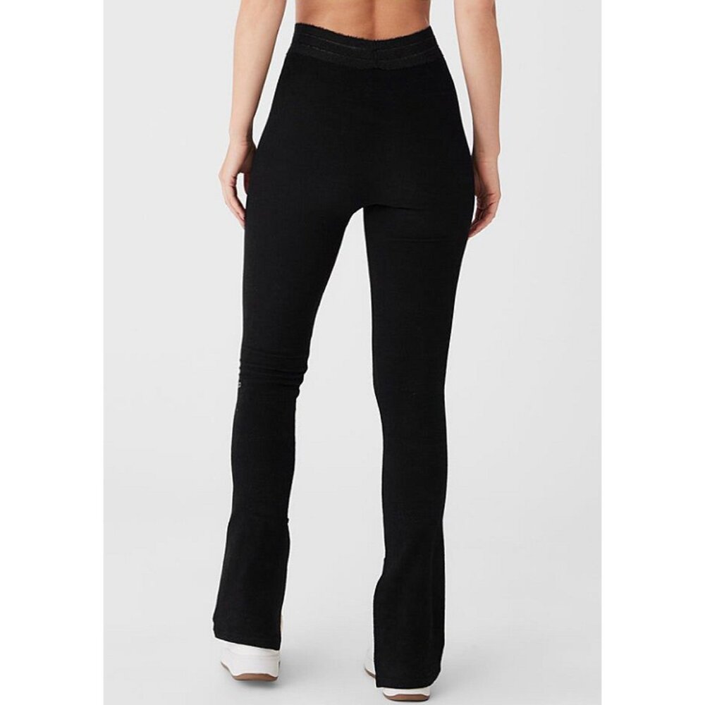 Alo Seamless Luxe Terry High-Waist Cuddle Legging Black Hi-Rise Slit Hem Bootcut - Picture 3 of 13